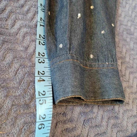 Embroidered sequins colorful blue jean denim shirt jacket shacket M Boho Artsy - Picture 8 of 9